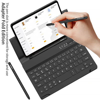 4 in 1 Magnetic Keyboard Case for Samsung Z Fold 6 - Leather Stand with Pen Slot