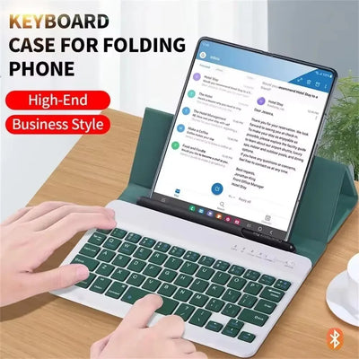 4 in 1 Magnetic Keyboard Case for Samsung Z Fold 6 - Leather Stand with Pen Slot